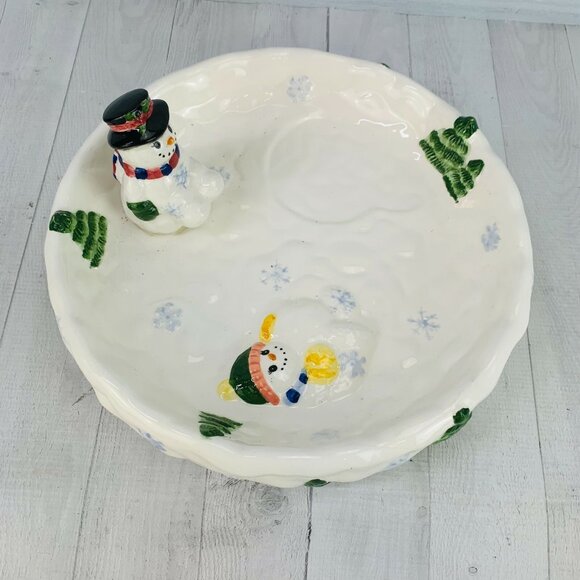 Cardinal Inc SNOWMAN COLLECTION Hand Crafted Earthenware 2 Piece Chip & Dip Set - Picture 2 of 9